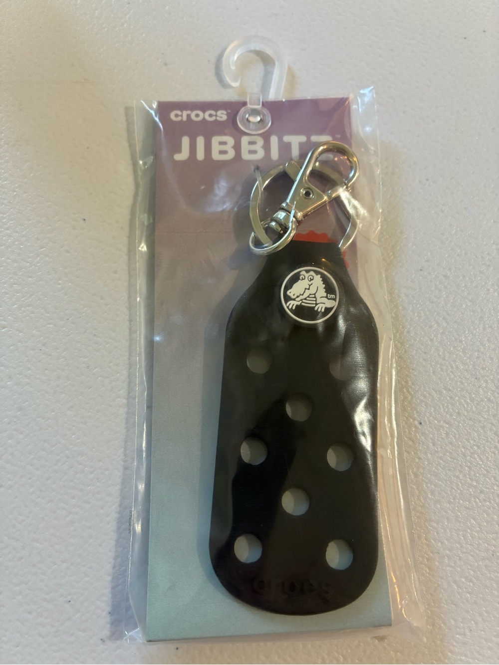 CROCS Black Jibbitz Shoe Charm Keychain with Metal Clip